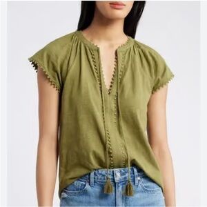 Boden Millie Trim Detail Top | Mayfly Green | Tassel Neck | Boho Style | Small/4